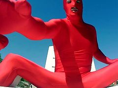 lycra spandex zentai homme rouge