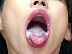 After having her hairy pussy nailed right, cute japanese enjoys warm load in her mouth