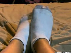 Gay clip of He films his ultra-cute soles in a pair of simpl