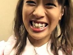 Young japanese babe is ready to have her sweet face covered in jizz and swallow a huge load