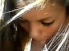 Amateur Video Of Cute teen girlfriend blows in a car