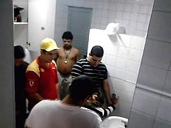 Guys caught fucking a girl in Pub toilet GANGBANG!