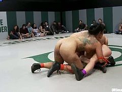 Ariel X, DragonLily, Holly Heart, Isis Love and Mellanie Monroe are having a struggle on tatami. The chicks scuffle with each other and then touch and eat one another's palatable cunts.