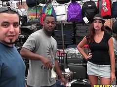 Take a look to this harmless blonde having her first public sex experience with her boyfriend at the back of a bag store. She definitely knows how to do a blowjob!