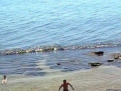 Luscious blonde babe with perky tits and tight pinkish pussy is fondling her cherry while filming kinky solo masturbation porn video. She also fingers her ass hole intensively. Later on, the scene transform to the ocean shore where she poses wearing tiny bikini.