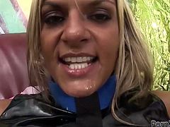 Dirty blonde slut Klarisa Leone gets her cunt stretched wide as fuck