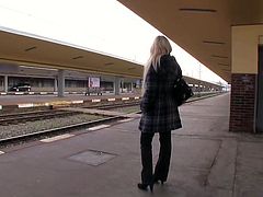Man, she is a doll that loves it big! Honey gets a hard cock in the toilet at the train station. Blowjob and then a nice doggy style.