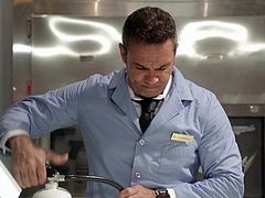 This forensic doctor is working on something when this brunette slut comes to distract him. She shows her tattooed boobs and as soon as his human flesh is strong she starts to give slow lick but eventually she speeds up. Then this guy holds her by her hair and pushes his dick in her deep from back.