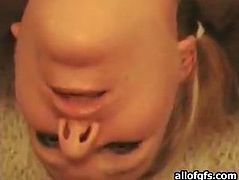 Filthy blonde GF with big saggy boobs gets facial cumshot in dirty homemade video
