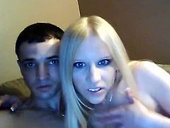 Naughty blonde chick is sitting topless in front of the camera. Her BF films in homemade sex video along with her. So she starts sucking his dick. Amateur babe is pretty good in giving head.