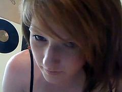 Attractive brunette girl takes off her bra flashing perky natural tits. She spits on her nipples and plays with her titties. Later on she plays with her snatch in front of camera.