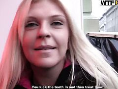 Blonde Amy drops on her knees to be face fucked