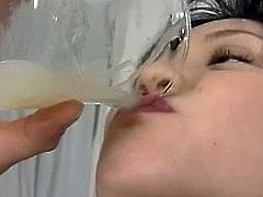Small tits japanese babe loves to swallow cum after having her pussy fucked well
