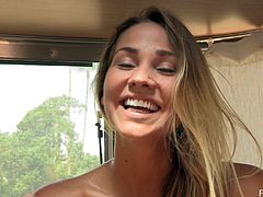 Take a look at this hot solo scene where a naughty blonde teen masturbates inside a mobile home as you get a boner.
