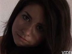 If you love petite and sweet teenies make sure you don't miss this hot brunette babe. She uses her long fingers to rub her pussy and then her toy for a deep orgasm.