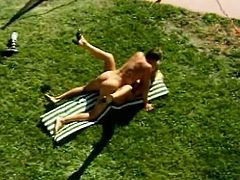 Hot blonde chick and her man are having some good time outdoors. They have ardent oral sex and then the stud fucks the bitch's pussy from behind and in missionary position.