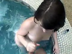 She comes for swimming but that nasty dude was fooled her to films how she wank his big cock. Enjoy watching this chick in POV handjob.