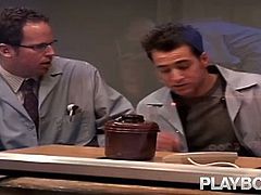 PlayBoy brings you a hell of a free porn video where you can see how a sensual brunette rides a sybian into heaven in front of specialists ready to evaluate her performance.