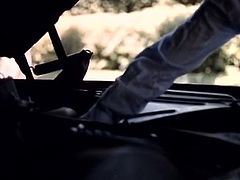 This naughty chick is a gifted cock sucker. She unleashes his rock hard erection and once it pops out of his pants she starts sucking it passionately like the dirty whore she is.