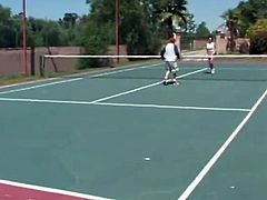 Horny Angelica Sin plays tennis with some man. After the game she gets her sweaty pussy licked and fucked from behind.
