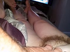 wifes chubby hairy pussy just out of the shower, big tit