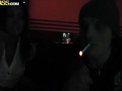 Brunette Nicole is horny as hell and sucks dudes stiff dick with wild enthusiasm