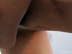 With small boobs and smooth snatch gives a closeup of her fuck hole as she masturbates with dildo