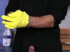 Check out this horny plumper going to a friend's house to fix the sink. His buddy decided to seduce him and involved him into his first hardcore gay fucking.