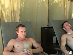 What started as a lazy day by the pool for 8 of our hot guys turned into an all out cock sucking, bukake party and we caught it all on film! Watch as these eight beautiful, naked guys suck and get sucked until jizz explodes in a chain reaction! Lucky boys, Austin and Phillip get covered in cum icing and then to fulfil their lustful wants; they 69 and finally squirt off their own cum loads!