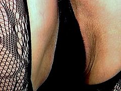 British slut Vida plays with herself in a body stocking