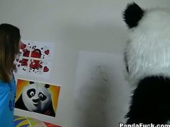 Black haired fuck starving harlot with sweet flexible boobs invited one freaky fellow which dressed in Panda and hammered her fresh vag pile driver way.Look at this kinky gal in WTF ass porn video!