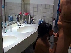 Girlfriend Sucking Cock in Bathroom