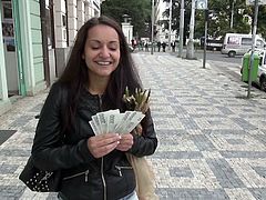 Horny bitch in blach leather jacket walks down the street and suddenly she meets a guy who aks for a blowjob. She takes his pants off and blows his cock. Watch in Mofos Network xxx video.