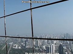 Kinky brunette bitch stands on her all four lifting her ass up in the air. Horny dude plays with shaved pussy before poking slick hole doggy style. He also fingers her ass so literally she is double penetrated.