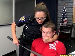 These stunning babes in police uniform know how to conduct an interrogation. They give a handjob to two gangsters. Criminals are ready to tell anything to fuck these stunning police officers in their hot pussies and asses.