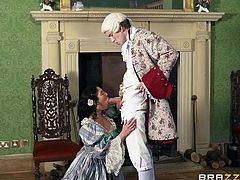 Those Victorians knew how to fuck. With their classy wigs and manners, they courted beautiful ladies such as Emily and then fucked their brains out. Yeah, check it out now how this brunette receives Danny's big, thick cock in her mouth like a lady and then bends over to get her pussy stretched really hard!