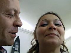Well stacked brunette teen takes off her clothes and her red lingerie set. Beauty kneels down and gives amazing blowjob to notorious Rocco Siffredi.