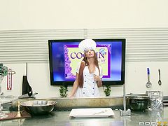 This chick is every man's dream wife. She's an amazing cook and a celebrity chef. She's also really good at sucking cock. She cooks up a tasty sirloin and feeds it to her producer. She's hungry too so she wants to suck on his cock and eat his cum!