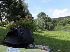 Slutty and filthy bitch with dark hair and awesome ass shows her tits laying on the grass outdoors. Have a look in steamy Mofos Network xxx clip.