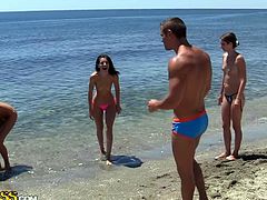 Party organized in open air. Slutty bitches open their cunts at the sea shore. Group sex with a lot of cumshots. Horny bitches suck the dick and play with their slits on WTF Pass xxx clip.