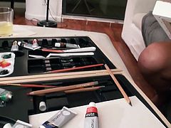 She's passionate by art but I'm passionate about her ass! Latina Abbi finally leaves her colors and shows me her booty and those tight hole. I go crazy and start rubbing her pussy and her tight anus. Wanna see what I'll do to her ass, it will be a real piece of art!
