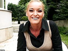 Blonde Kathia Nobili gives pleasure to herself the way she loves it