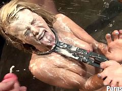 Gang fucking Aiden Aspen's holes. She enjoys getting bound and fucked and blasted with hot jizz loads and the way it runs down when the warm gooey cum is shot upon her face.