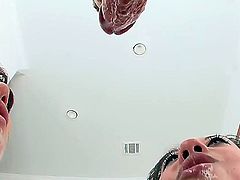 Stunning Alexa Cruz and Sasha Sweet are licking studs giant rod until it is filled with cumshots