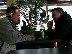 This horny dude and his buddy started to enjy each other's cocks, while one's girlfriend was away. This is his first time with a man and he starts to like it.