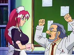 Get a load of this anime babe's big tits before she has her maid's outfit taken off before sucking a big large cock.