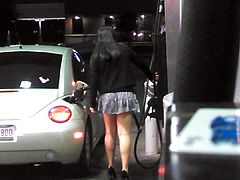 My slut flashing at the gas station