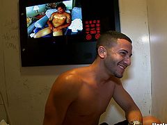 Watch this guy having his big fat cock sucked by a gay guy in a gloryhole scene where he's tricked, thinking he's getting blown by a babe.