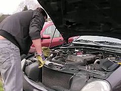 Horny muscled dude wanted to fuck his mechanic for a very long time. He didn't know that he could turn him so easily into a gay. He destroyed his virgin asshole.