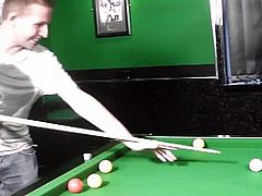 This British fatty was supposed to teach this guy how to play pool, but instead she dressed slutty and seduced him into fucking her. She started with a blowjob.